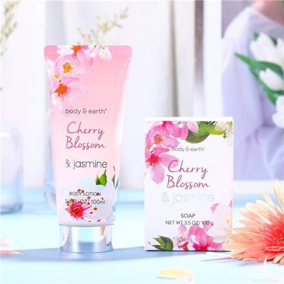 Bath Gift Sets for Women, 8 Pcs Cherry Blossom & Jasmine Spa Baskets, Beauty - Picture 5 of 5